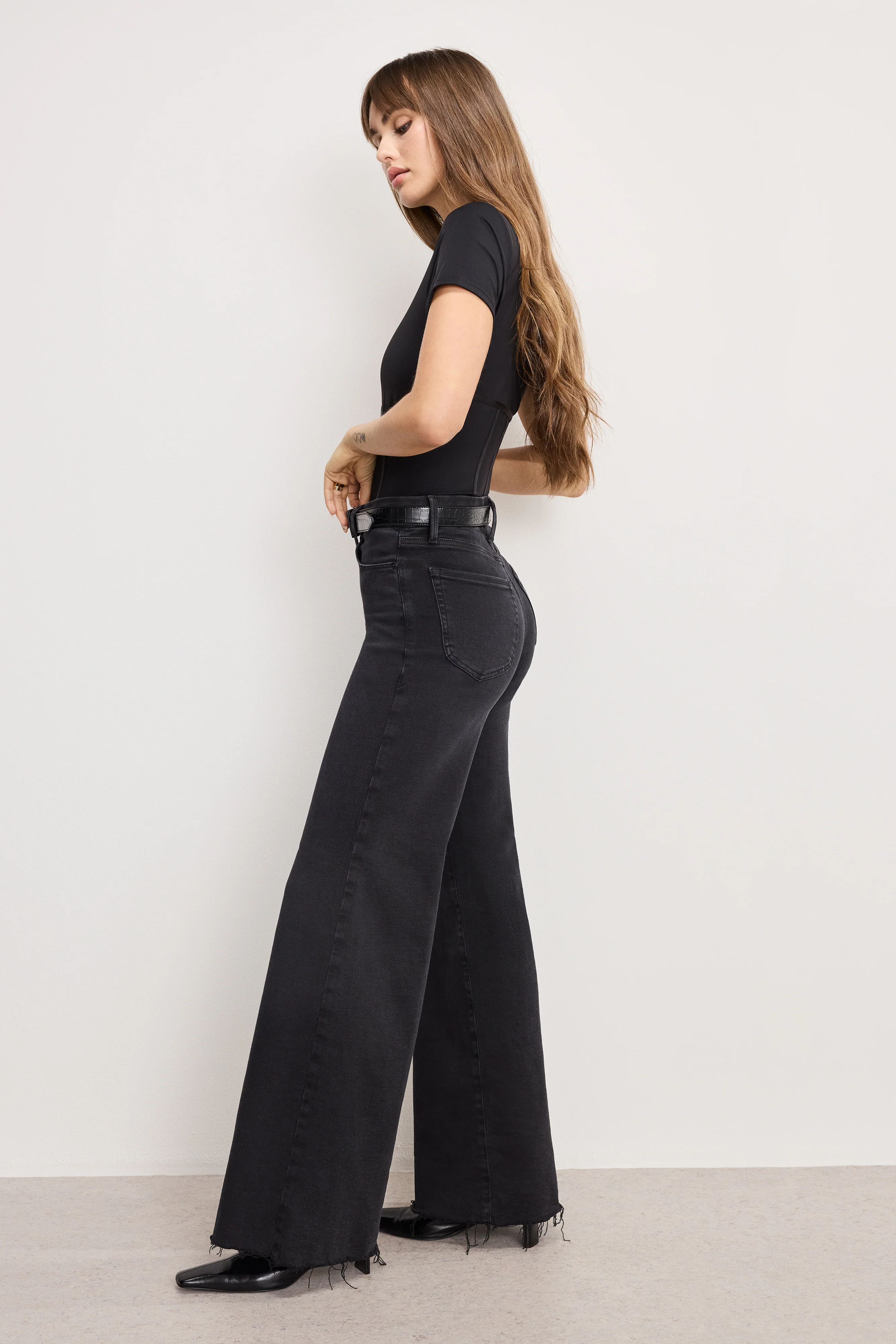 SOFT TECH GOOD WAIST PALAZZO JEANS Black391
