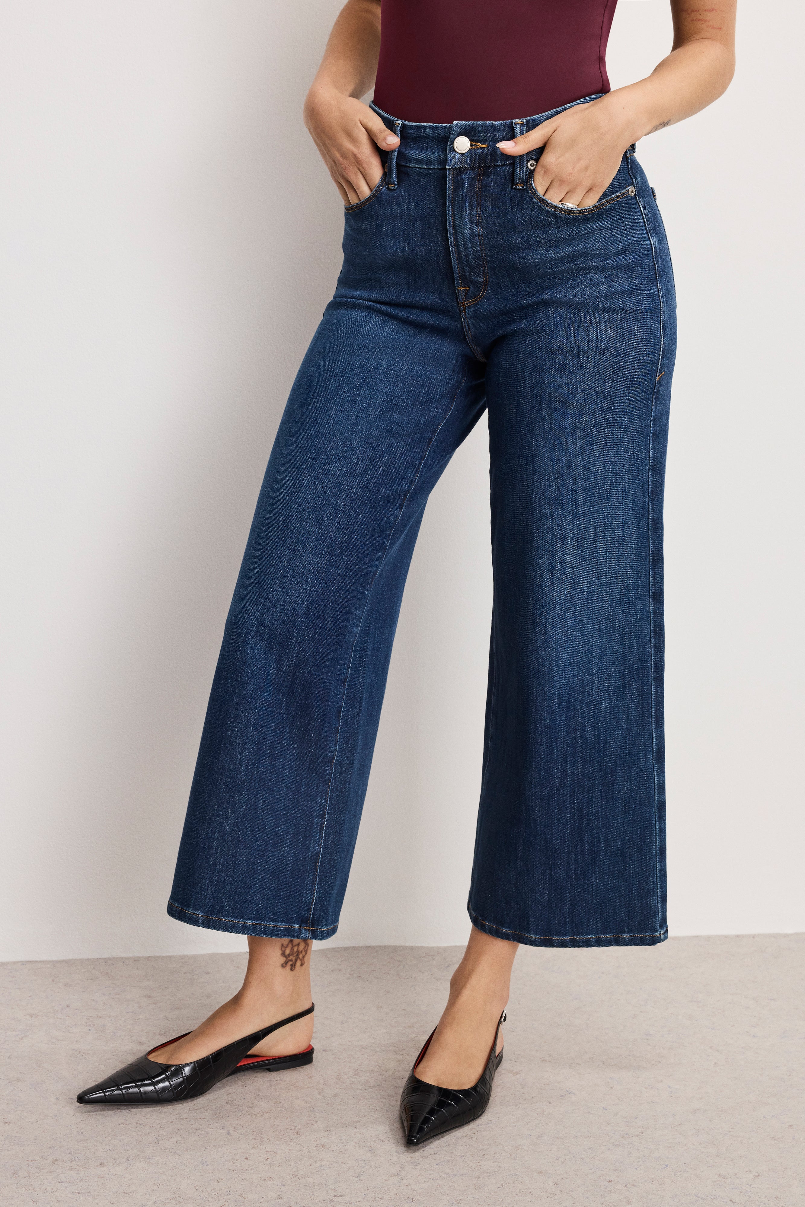 SOFT TECH GOOD WAIST PALAZZO CROPPED JEANS Indigo977