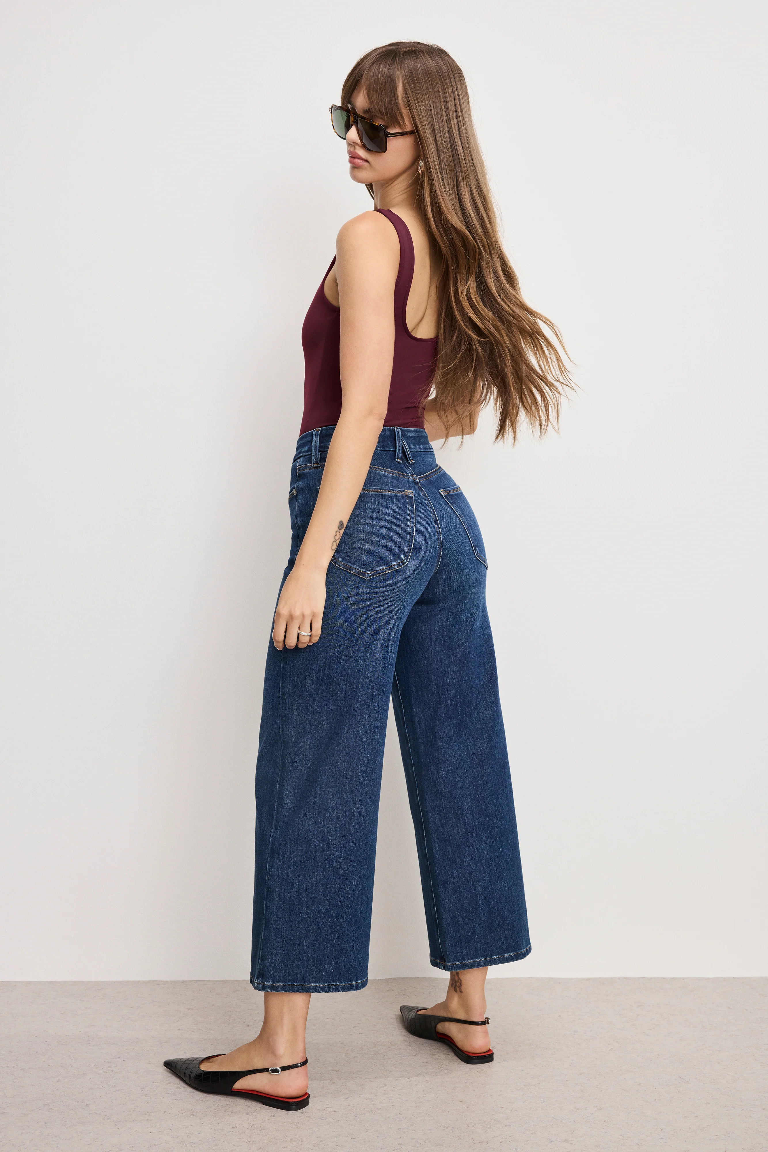 SOFT TECH GOOD WAIST PALAZZO CROPPED JEANS Indigo977