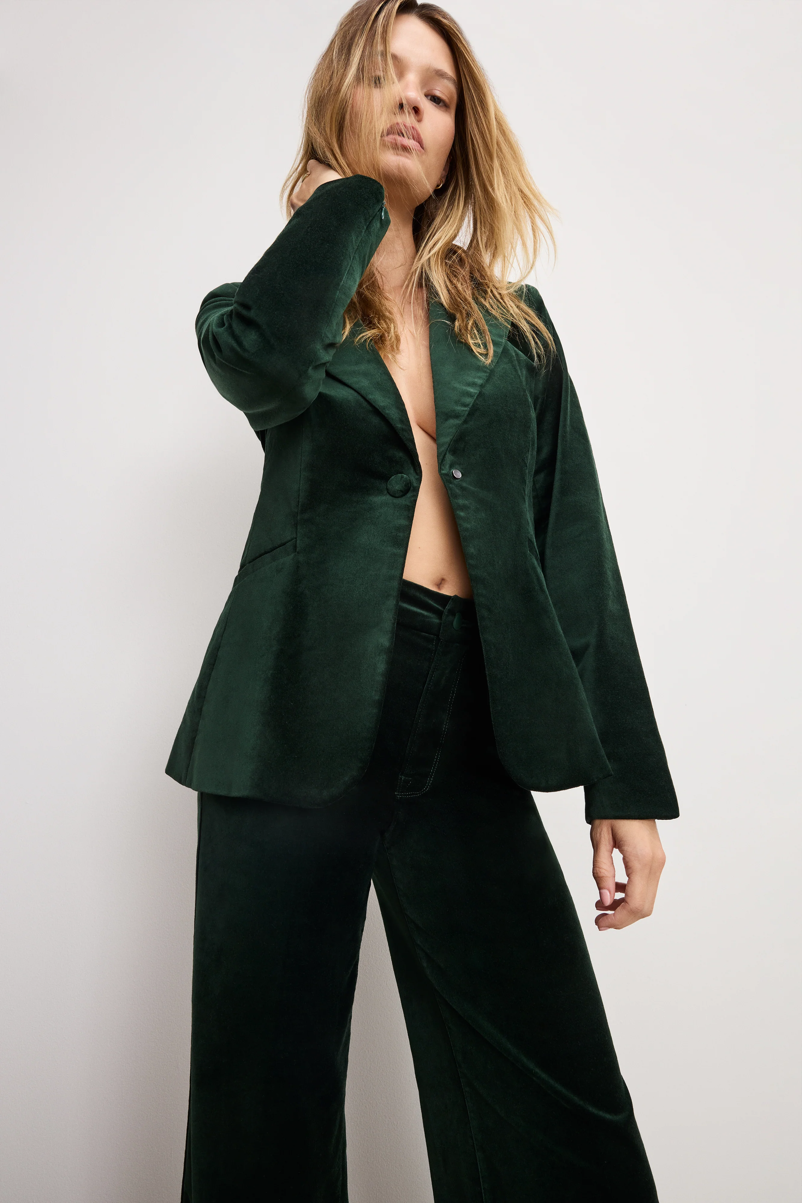 VELVET SCULPTED BLAZER Pine green003 3 VELVET SCULPTED BLAZER Pine green003