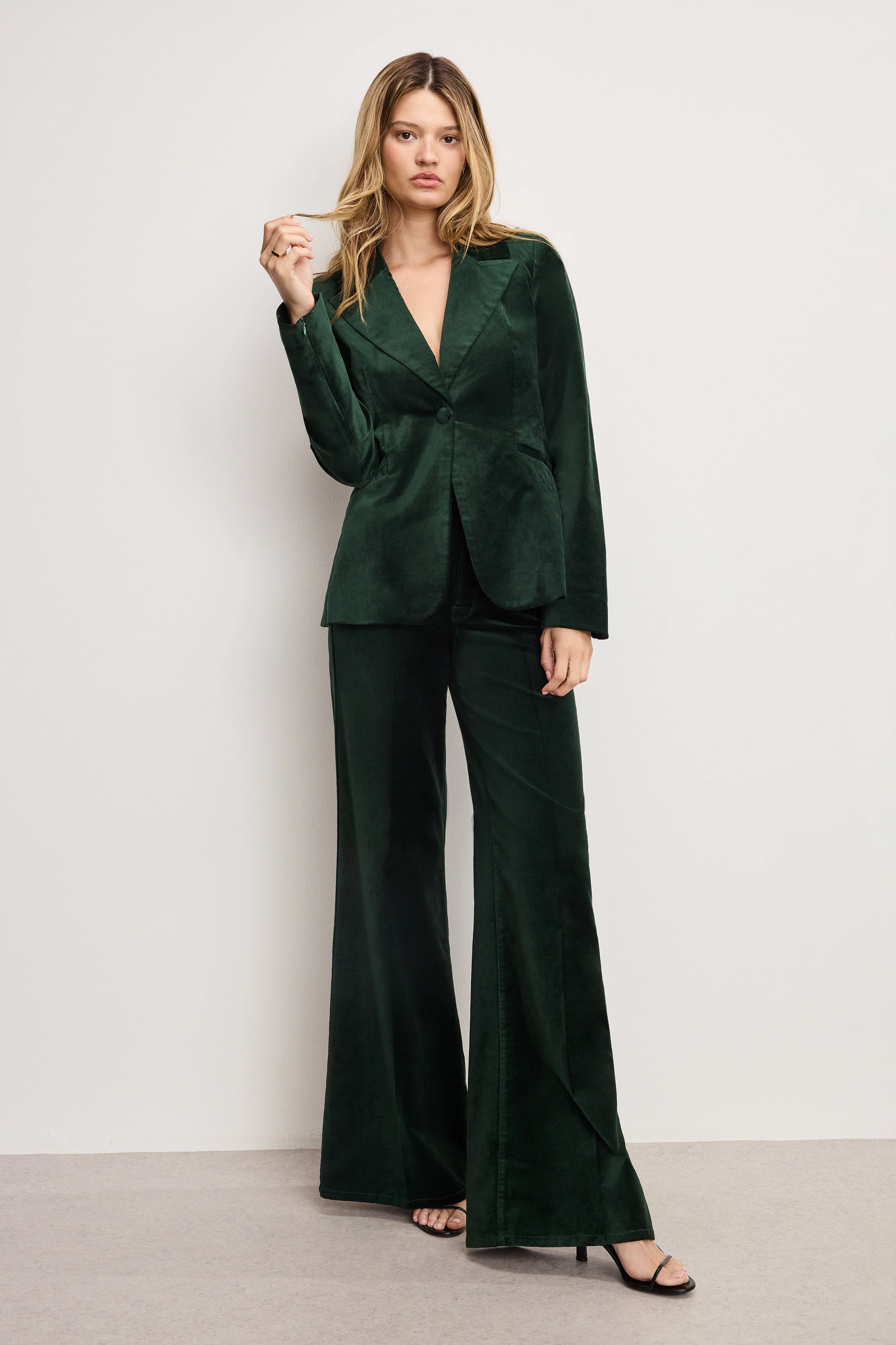 VELVET SCULPTED BLAZER Pine green003 5 VELVET SCULPTED BLAZER Pine green003