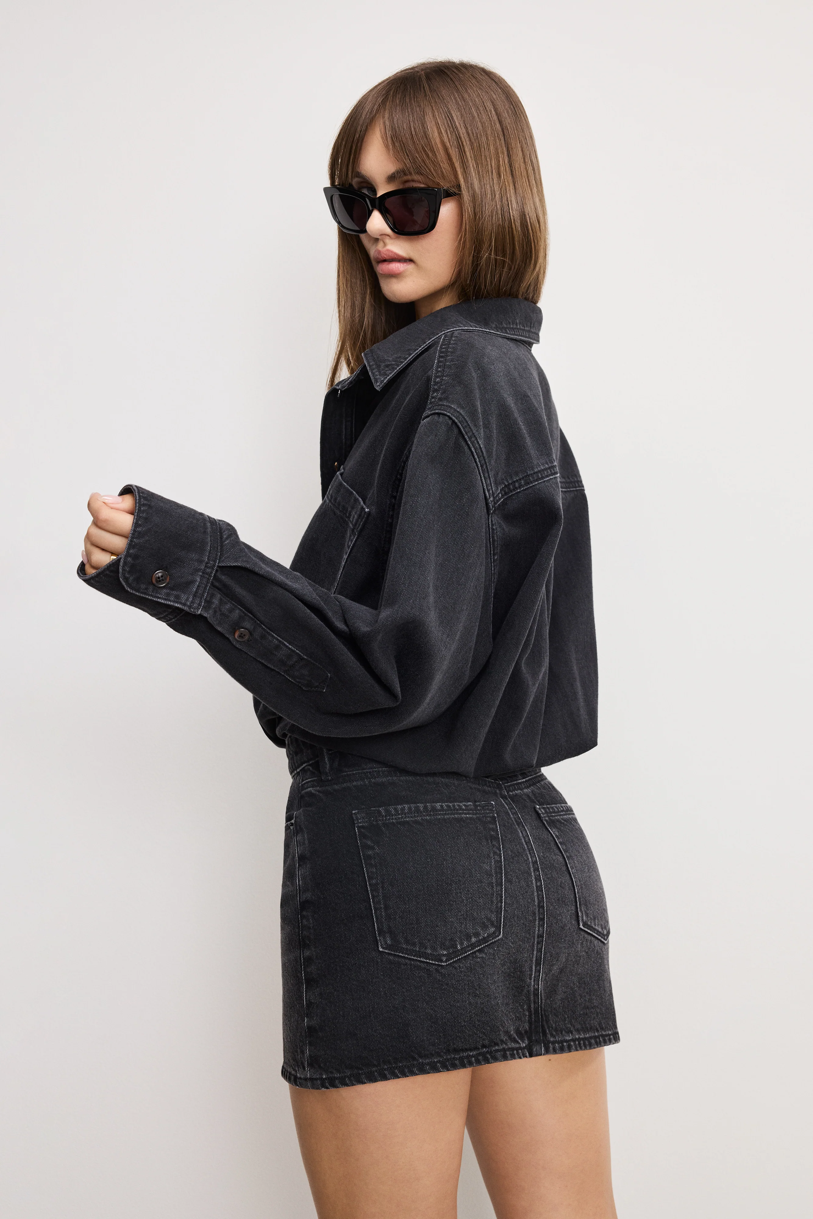 DENIM SHIRT DRESS Black389