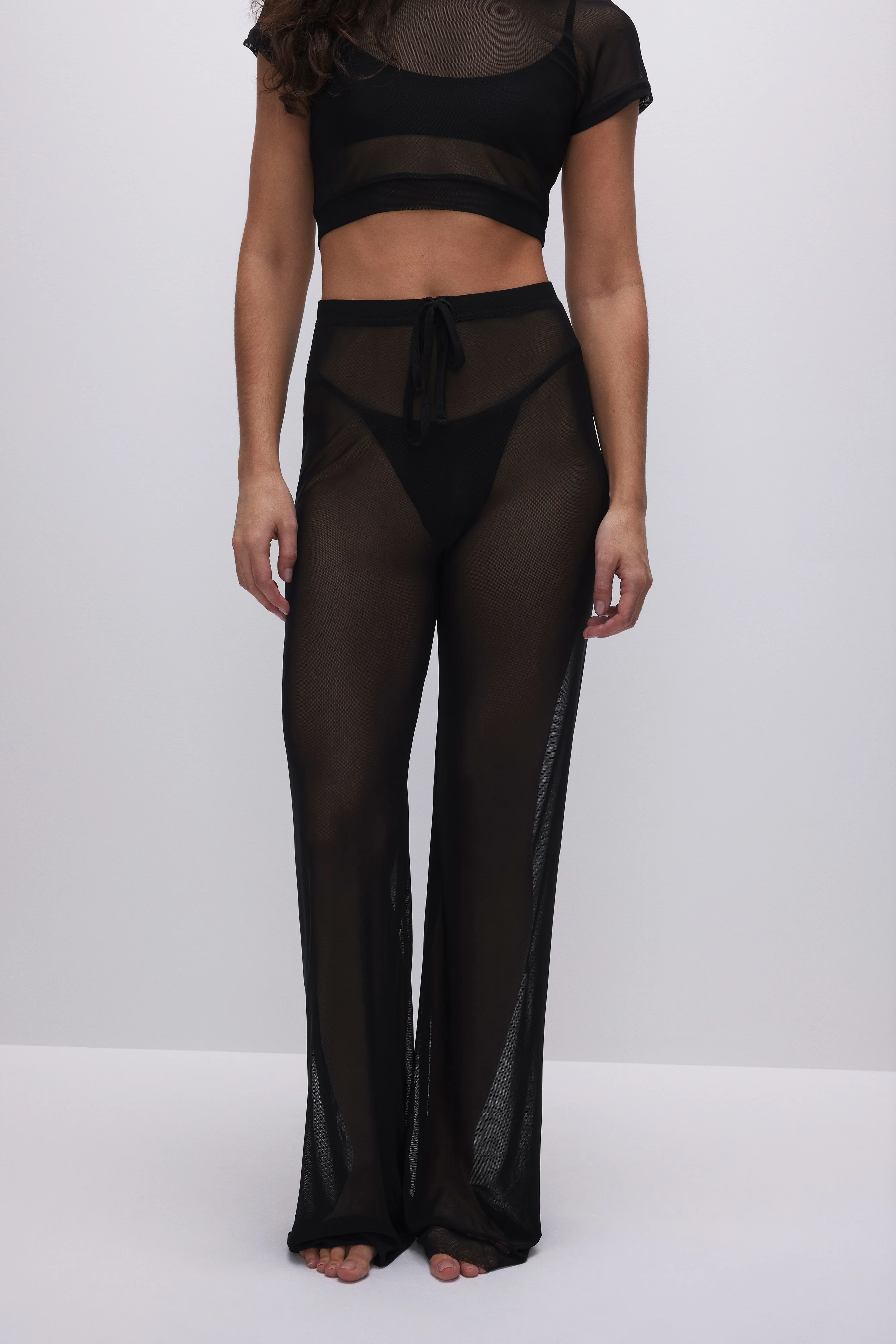 MESH WIDE PANTS Black001