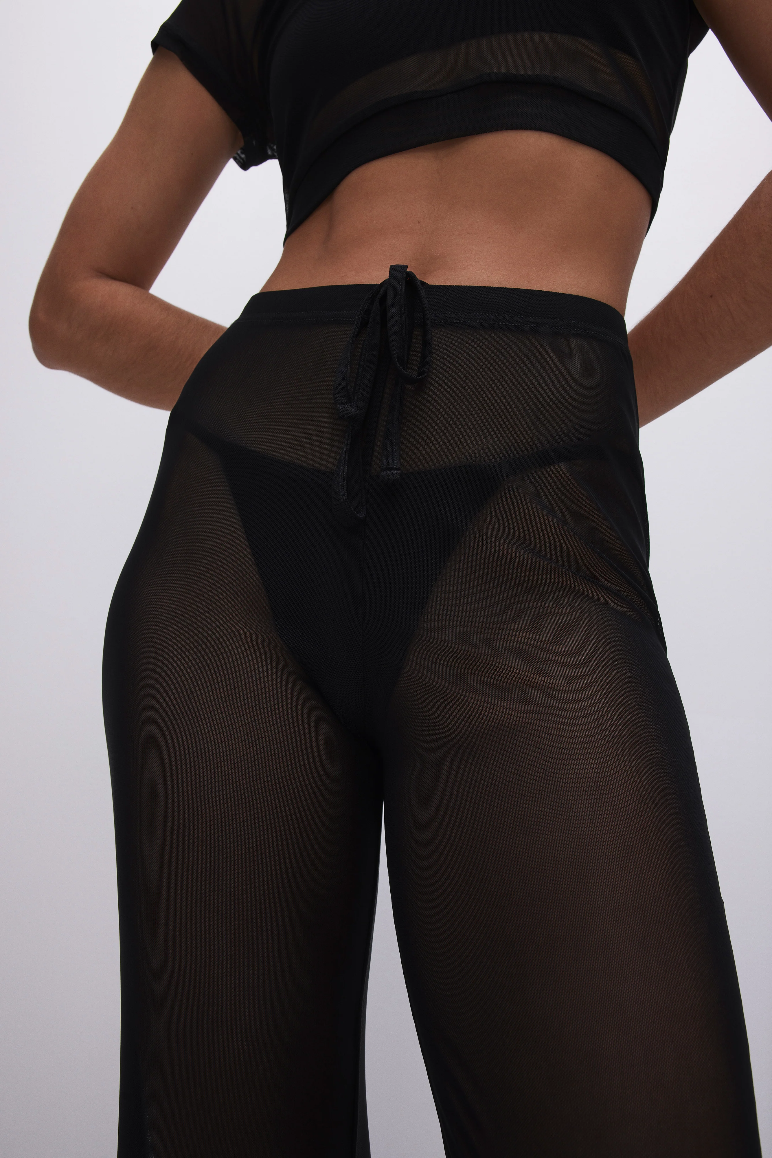 MESH WIDE PANTS Black001