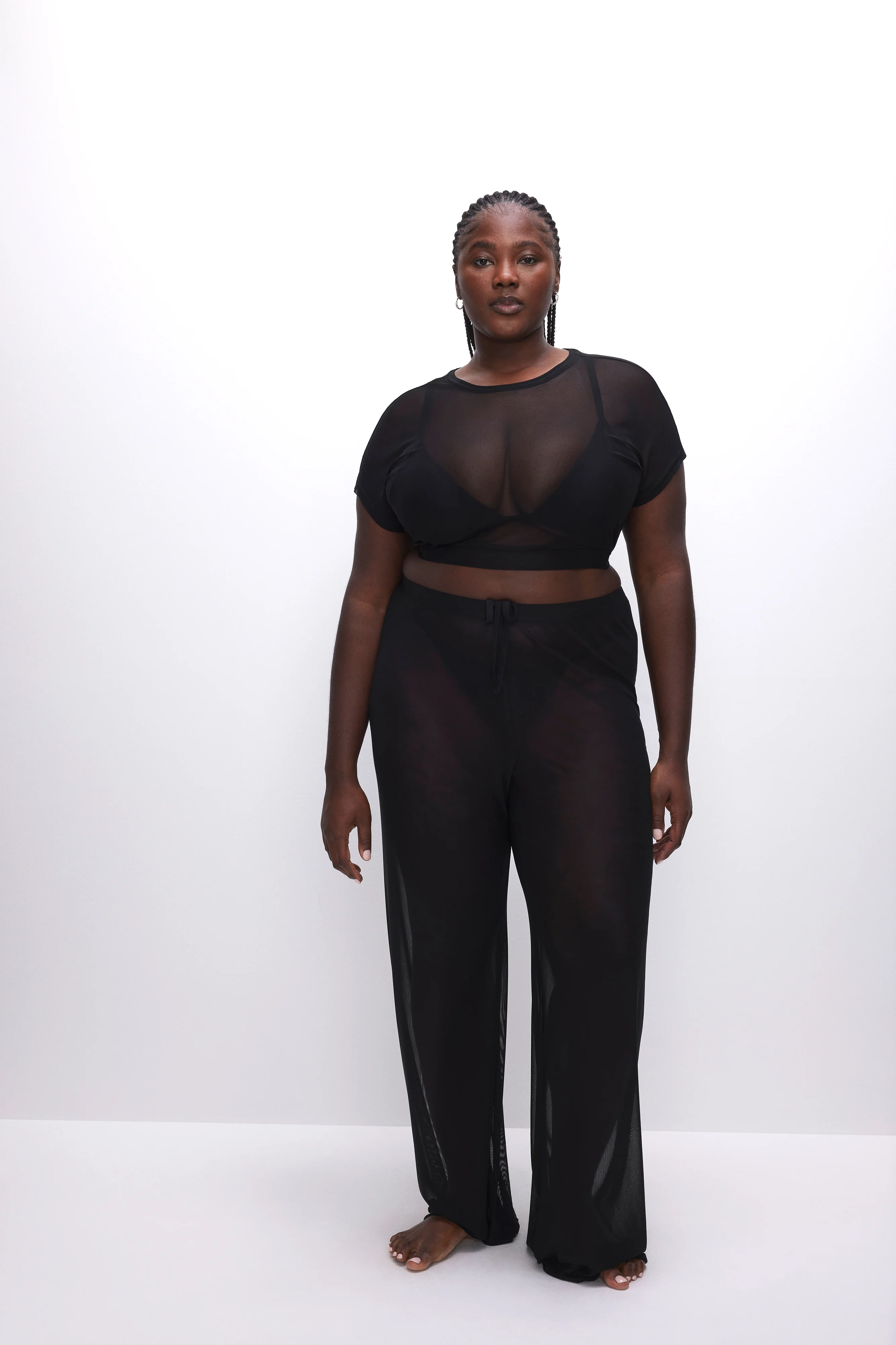 MESH WIDE PANTS Black001