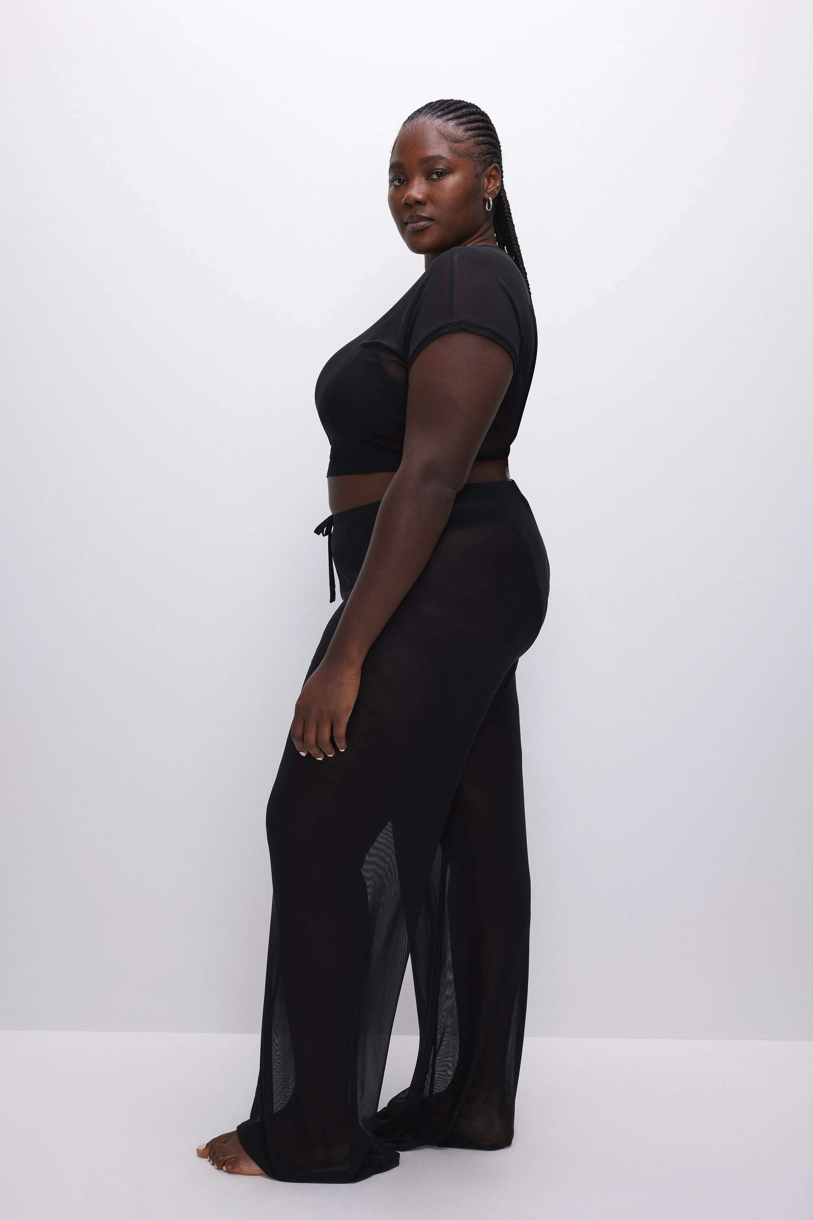 MESH WIDE PANTS Black001