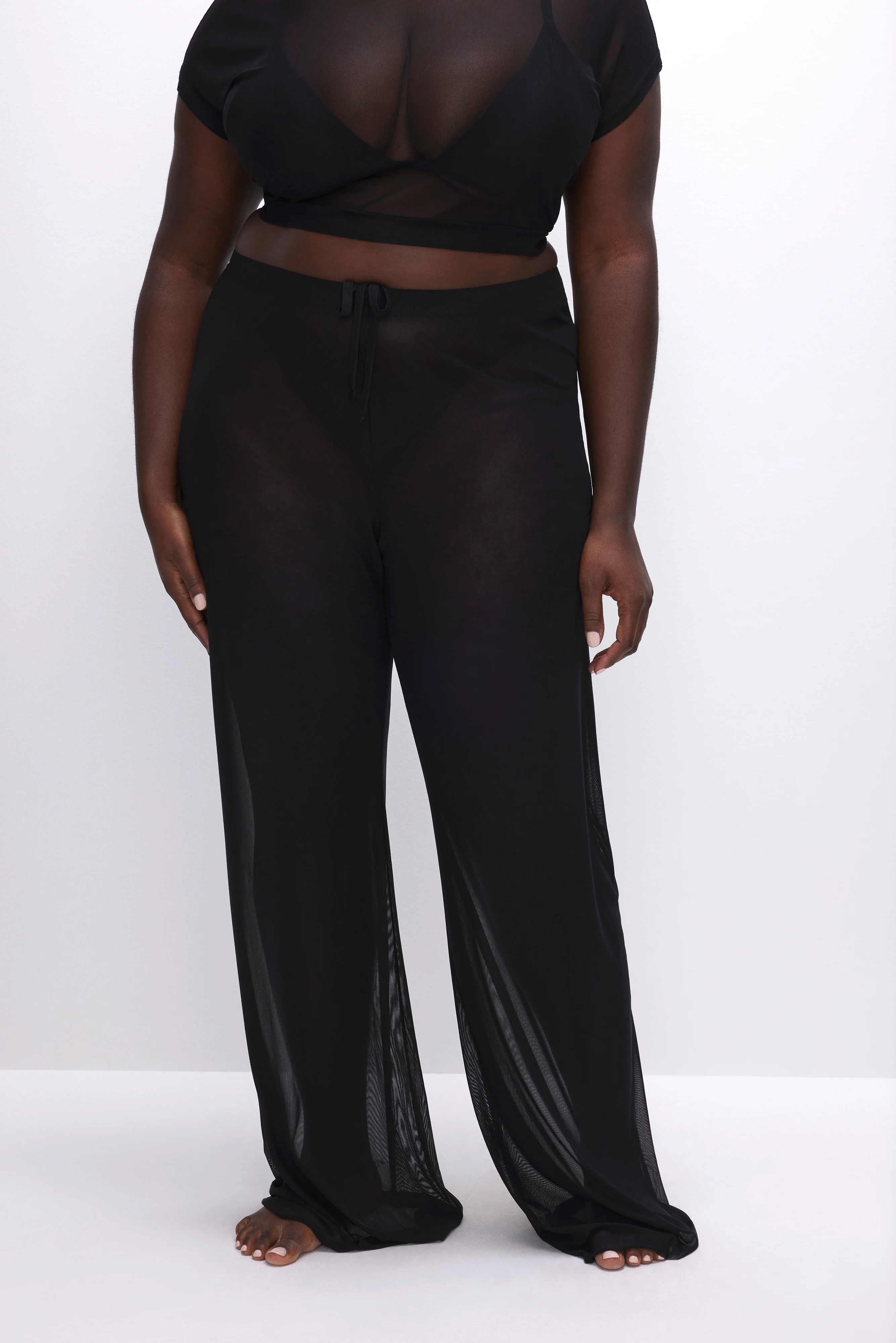 MESH WIDE PANTS Black001