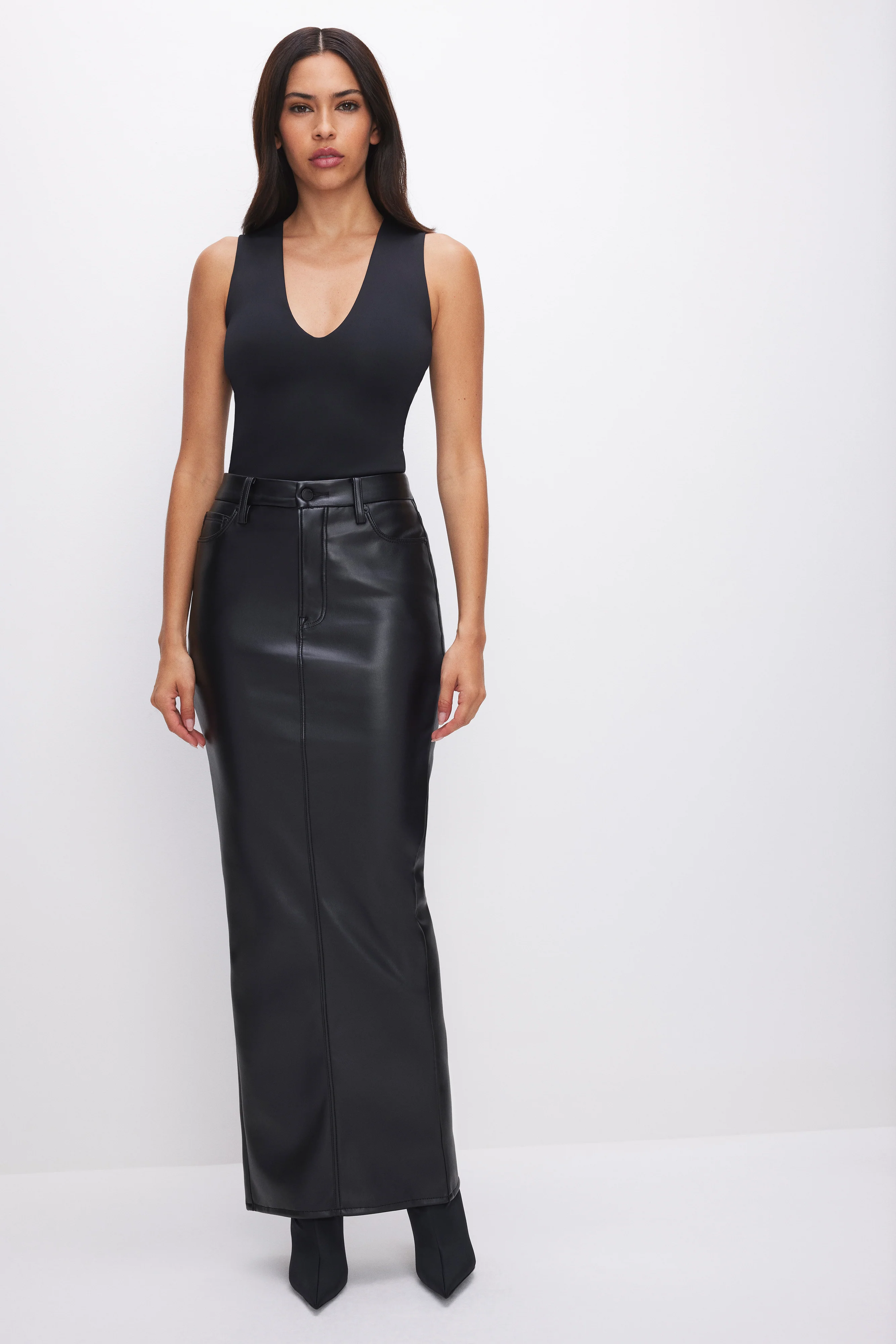 SCULPTING DEEP V TANK BODYSUIT Black001