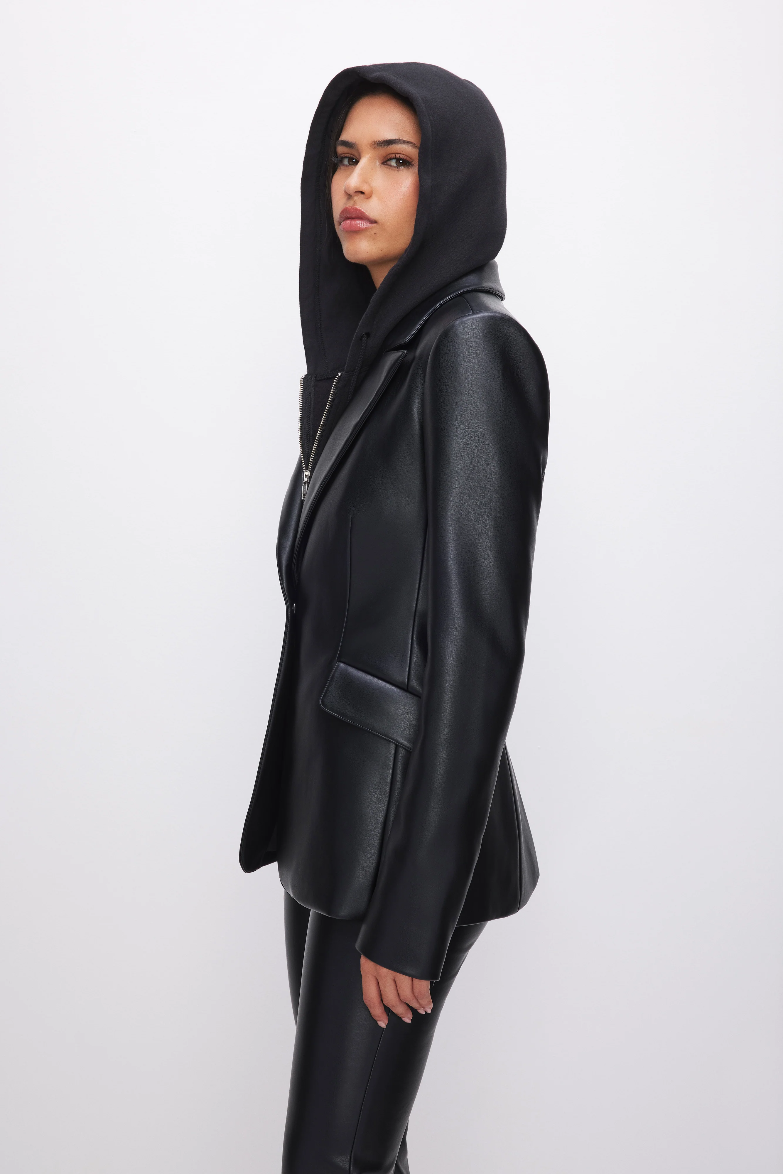 FAUX LEATHER SCULPTED BLAZER Black001 4 FAUX LEATHER SCULPTED BLAZER Black001